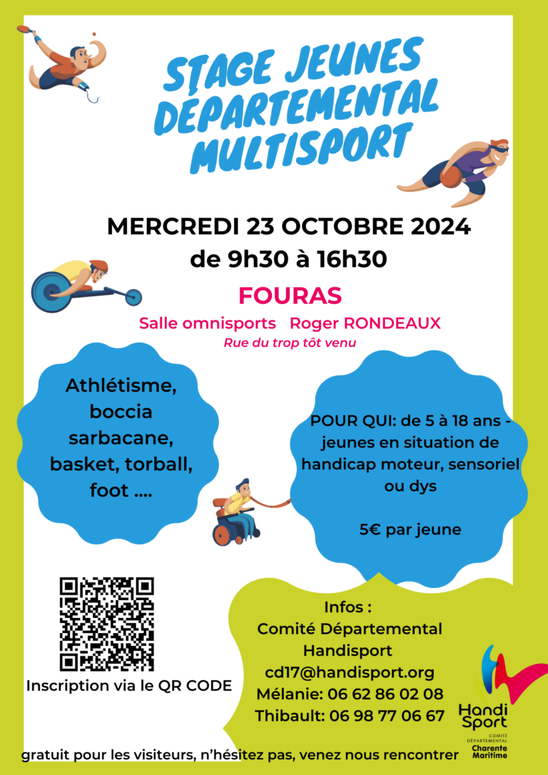 HANDISPORT POUR LES JEUNES octobre  2024: Grand pavois et stage départemental multisports, venez découvrir le sport pour tous!